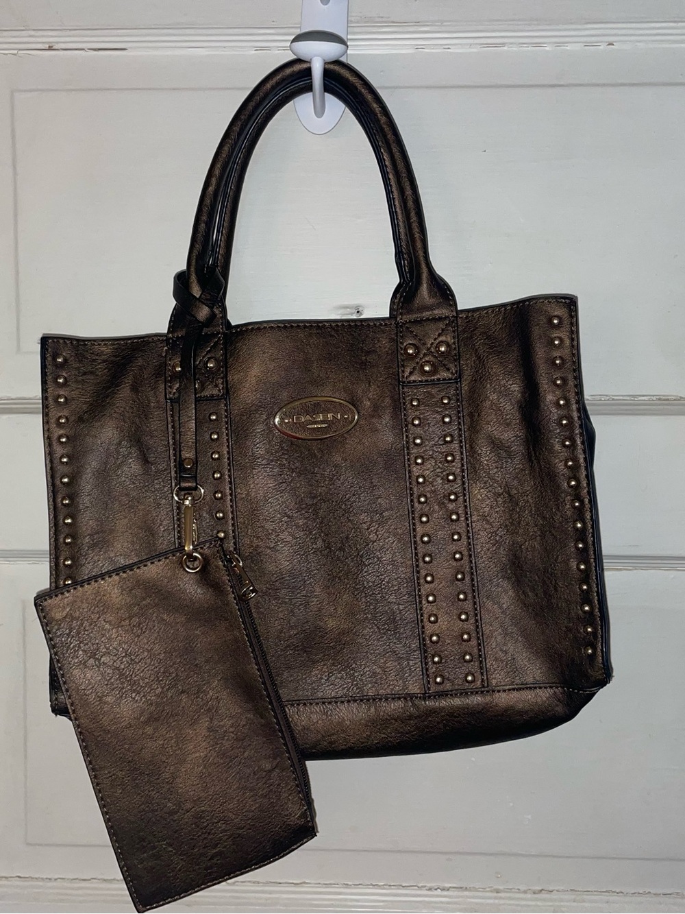 Dasein USA Dark Brown Studded Tote with Wristlet